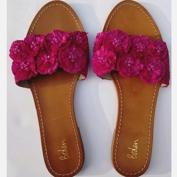 Boden Elspeth Hot Pink Fuschia Floral Raffia Flat Slide Size EU 39 US 8 - Picture 1 of 8